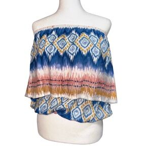 7️⃣Raga Secret Oasis Crop Top Strapless in Ikat Print Women's Size XS NWT